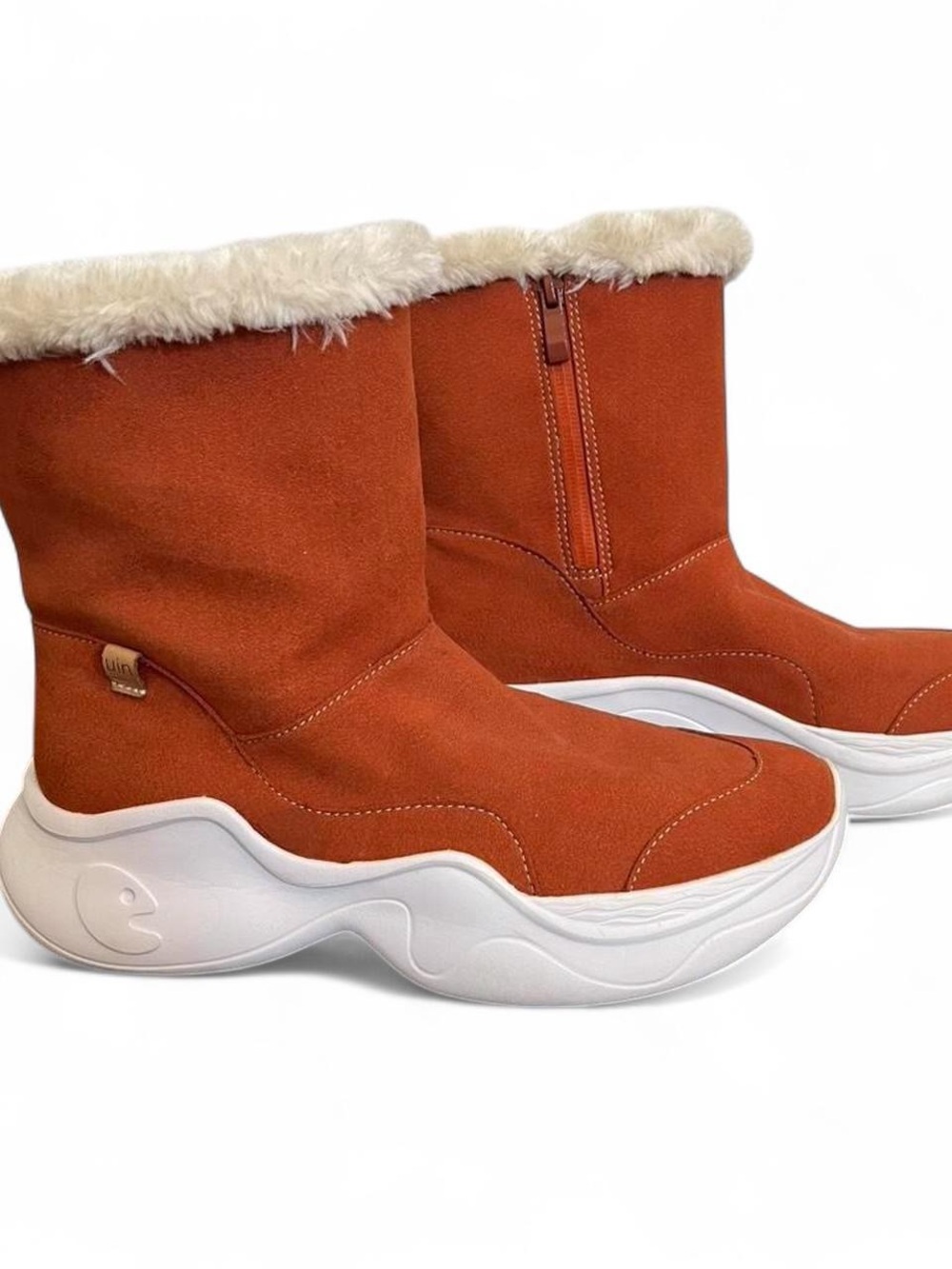 UIN Women's Orange Suede Faux-Fur Winter Zip Boots size 7.5